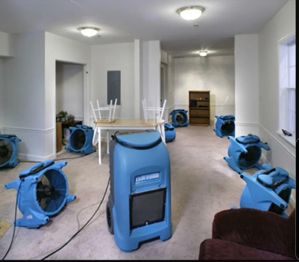Air movers and dehumidifier setup for Water Extraction & Removal in Staunton